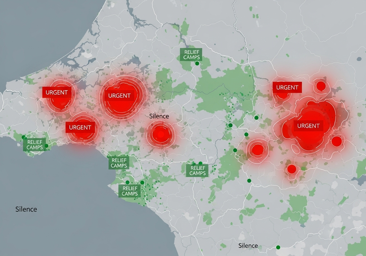 Mapping human stories: urgency and relief emerge as spatial patterns